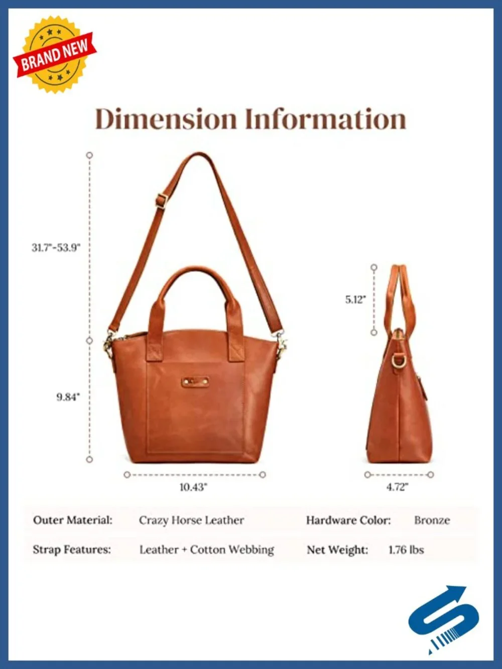 Genuine Leather Crossbody Bag Satchel Top-Handle Handbag Detachable Strap Multi